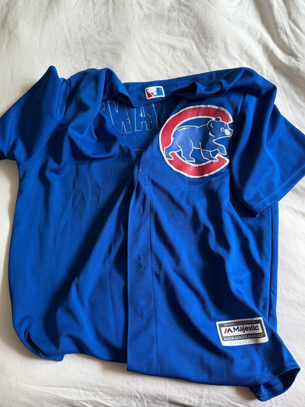 Majestic Royal Blue Chicago Cubs Button-Up Jersey with Red Accent